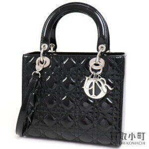 Christian Dior Lady Classic Handbag Black Patent Leather Cannage Stitching bag